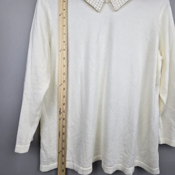 RSVP By Talbots Pearl Embelllished Top 3/4 Sleeve Ivory‎ Women Sz L Classic Chic - Picture 14 of 14